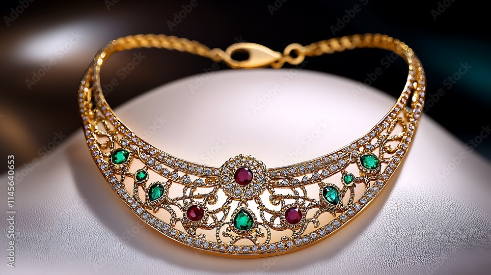 Elegant Gold Necklace with Emerald Ruby Gemstones Elegant Gold Necklace with Emerald Ruby Gemstones