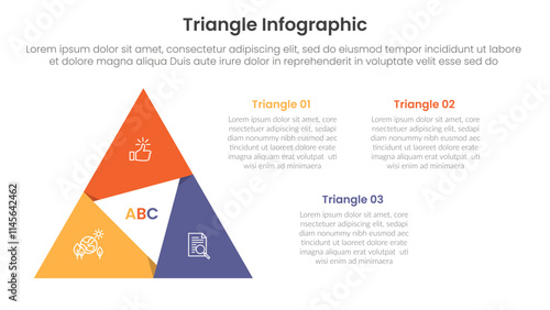 triangle base shape infographic template banner with triangle shape flipped shadow with 3 point for slide presentation