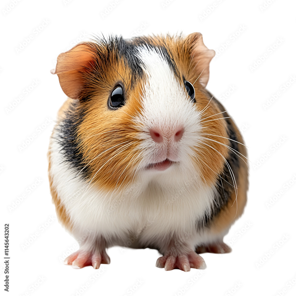 Angled view full body shot of an extremely perfect looking single Abyssinian Guinea Pig animal isolated on a white transparent background Angled view full body shot of an extremely perfect looking single Abyssinian Guinea Pig animal isolated on a white transparent background
