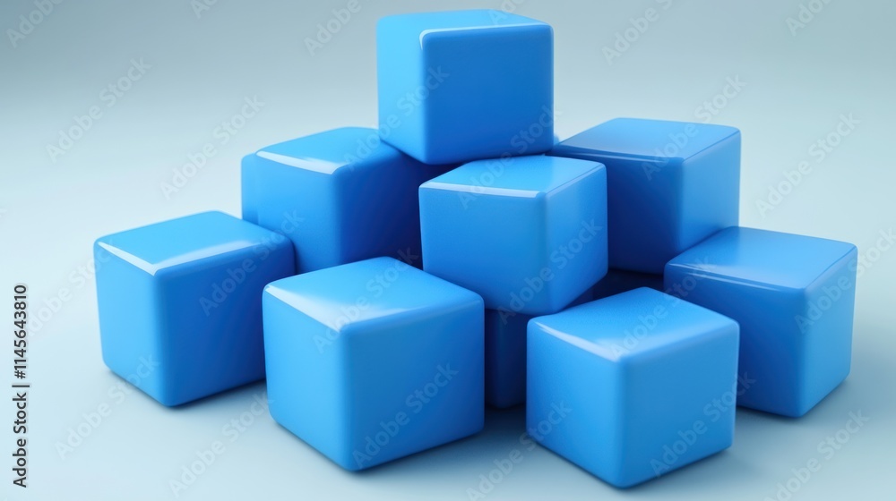 Abstract Composition of Shiny Blue Cubes Abstract Composition of Shiny Blue Cubes