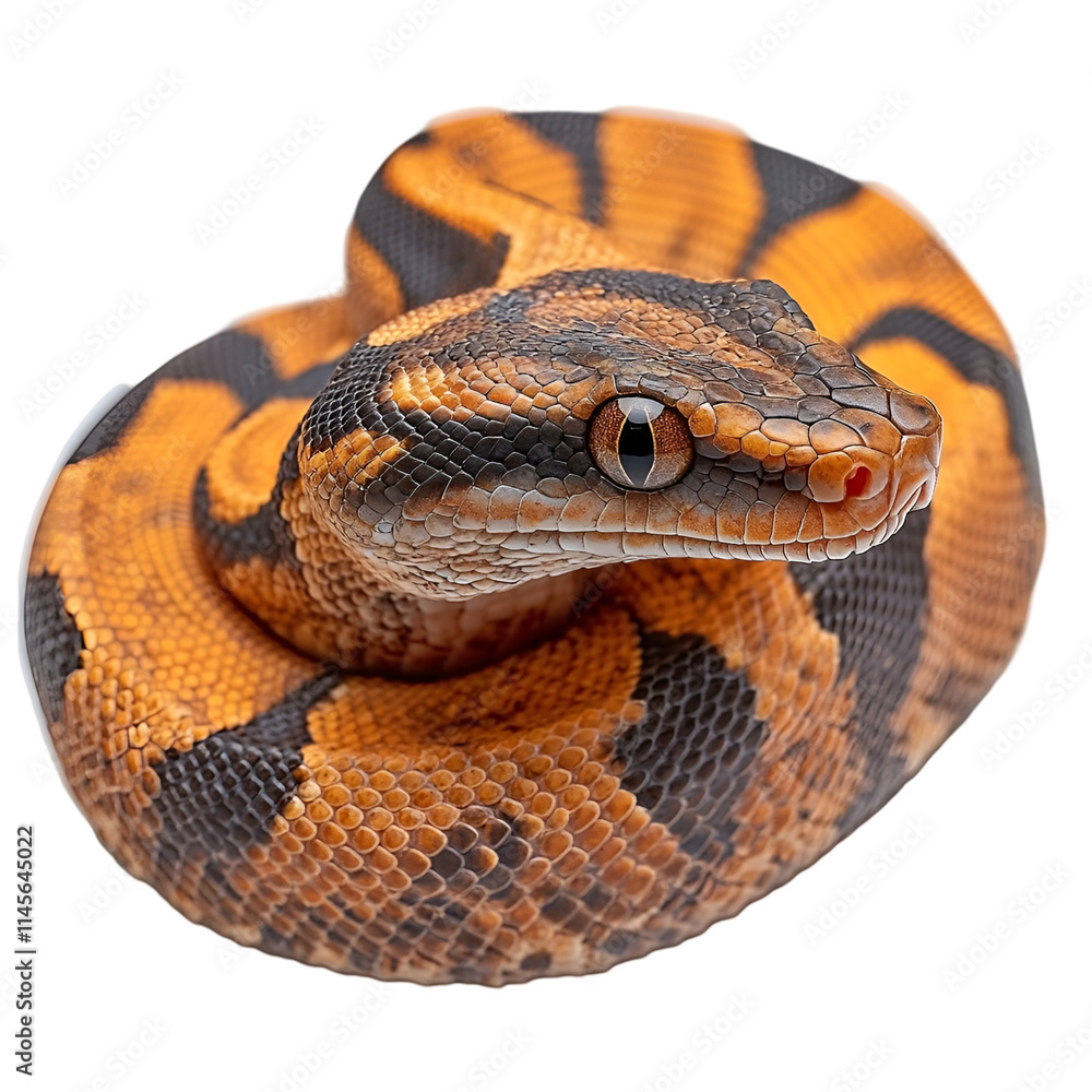 Obraz premium Angled view full body shot of an extremely perfect looking single Amazon Tree Boa animal isolated on a white transparent background