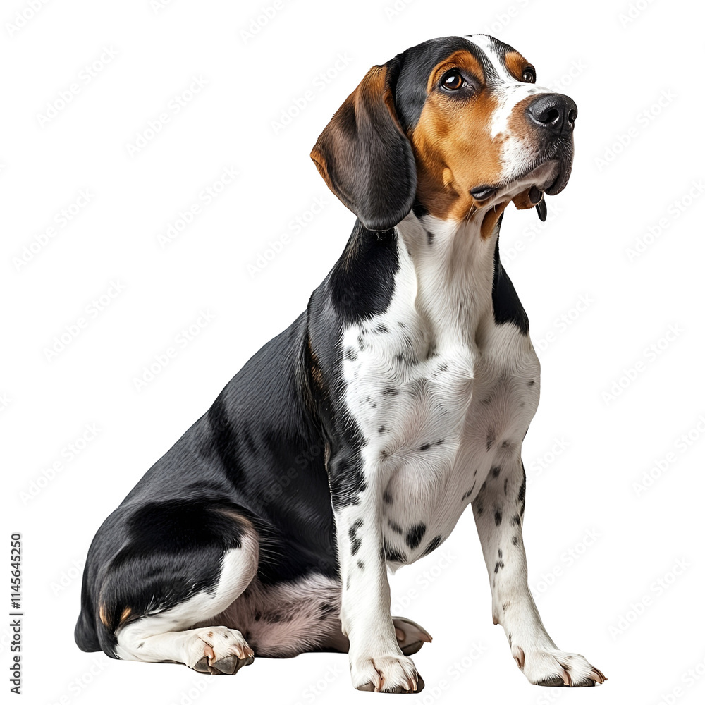Angled view full body shot of an extremely perfect looking single American Coonhound animal isolated on a white transparent background Angled view full body shot of an extremely perfect looking single American Coonhound animal isolated on a white transparent background