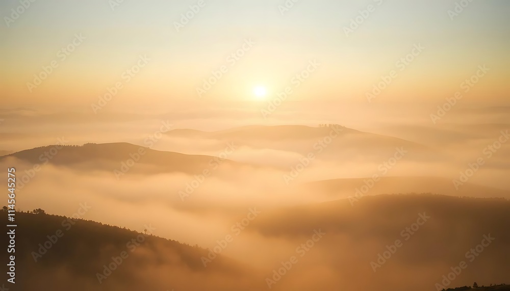 Obraz premium Golden Sunrise Over Foggy Mountain Ranges