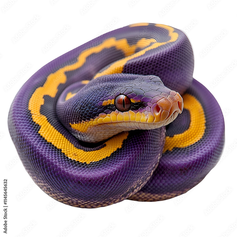 Obraz premium Angled view full body shot of an extremely perfect looking single Amethystine Python (Scrub Python) animal isolated on a white transparent background