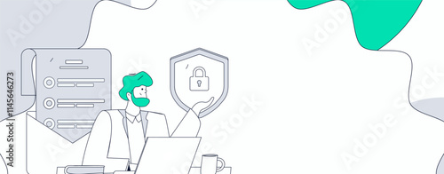 Business network security character flat vector concept operation hand drawn illustration
