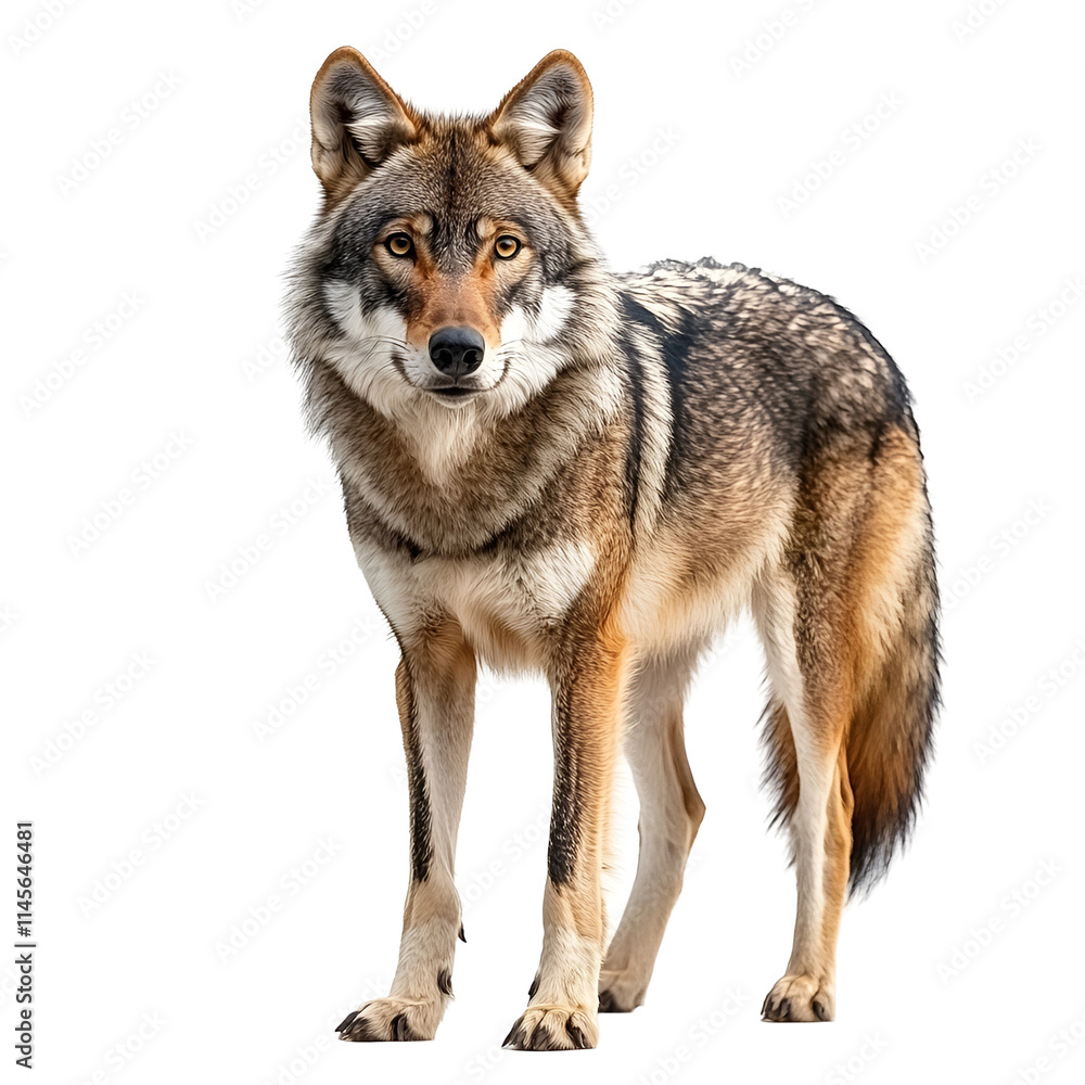 Angled view full body shot of an extremely perfect looking single Apennine Wolf animal isolated on a white transparent background Angled view full body shot of an extremely perfect looking single Apennine Wolf animal isolated on a white transparent background