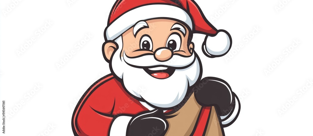 Cheerful Santa Claus character holding a bag, symbolizing holiday spirit and gift-giving during the festive Christmas season Cheerful Santa Claus character holding a bag, symbolizing holiday spirit and gift-giving during the festive Christmas season