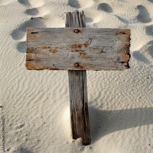 Weathered wooden sign post on sandy beach coastal landscape natural environment serenity photo