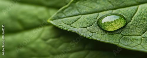 Macro natural idea. A close-up of a water droplet resting on a vibrant green leaf, showcasing nature's beauty.