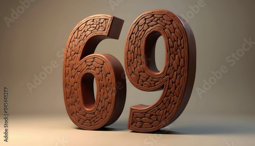 Stone Number Sixty-Nine: A 3D Render of Carved Numerals photo