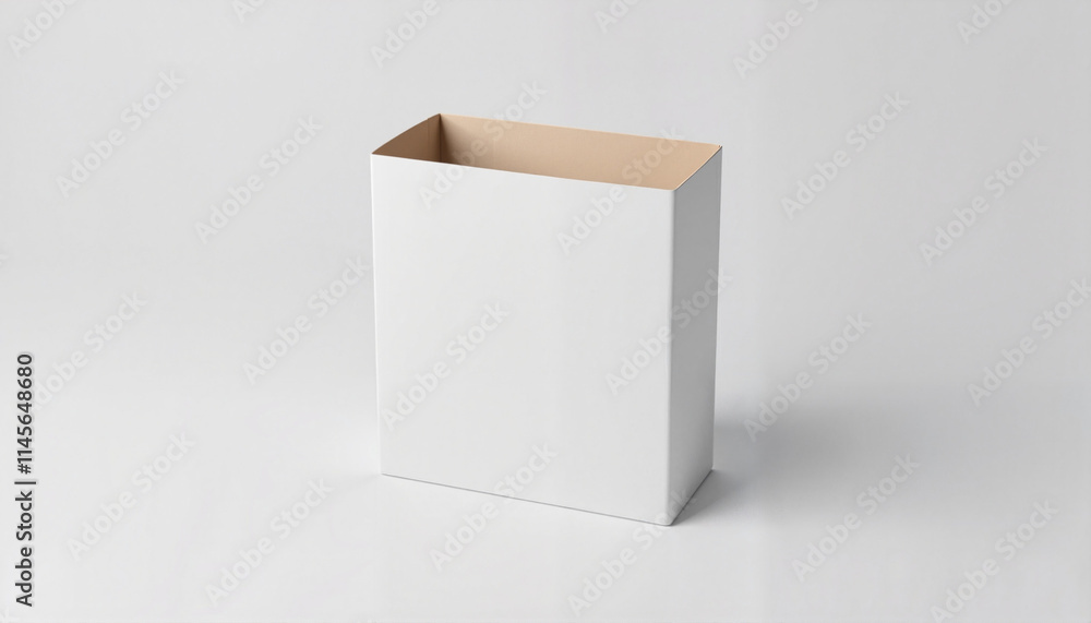 Open white box with a kraft interior on a white background, ideal for packaging and branding Open white box with a kraft interior on a white background, ideal for packaging and branding