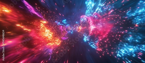 Colorful abstract fireworks display creating a dynamic and energetic visual effect in a dark background environment. photo