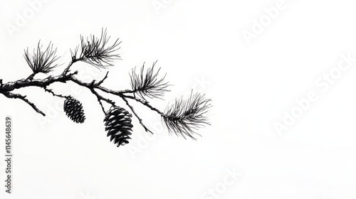Pine tree branch with cones and needles elegantly isolated on a clean white background for nature and botanical themes