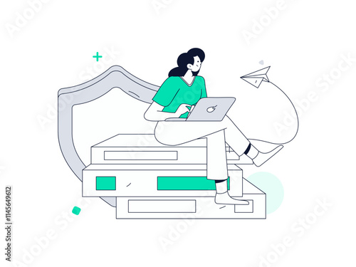 Business network security character flat vector concept operation hand drawn illustration
