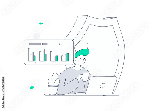 Business network security character flat vector concept operation hand drawn illustration
