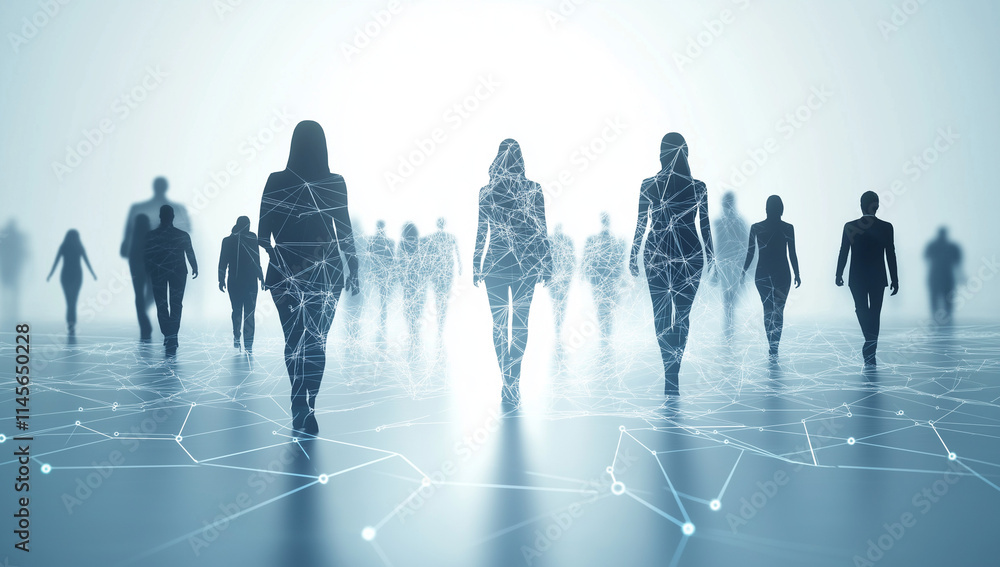 Silhouetted Figures in a Vast Digital Network – Exploring the Interconnected World of Modern Technology Silhouetted Figures in a Vast Digital Network – Exploring the Interconnected World of Modern Technology