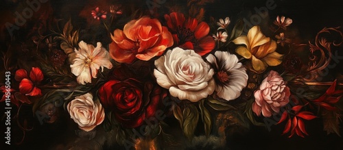 Elegant floral arrangement with roses and blossoms in rich colors for gift giving and special occasions