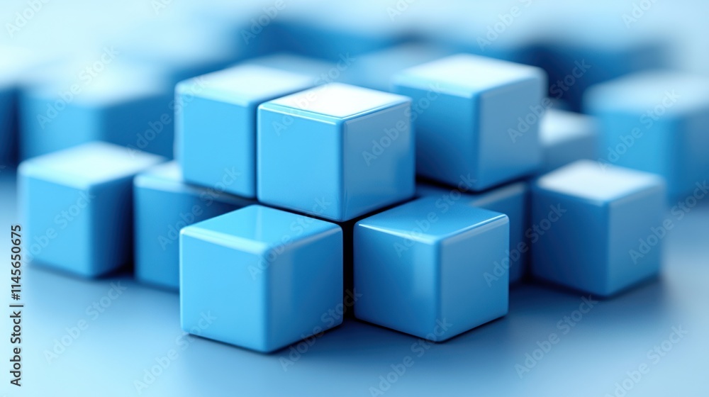 Abstract Composition of Blue Cubes: A 3D Rendering of Geometric Shapes Abstract Composition of Blue Cubes: A 3D Rendering of Geometric Shapes