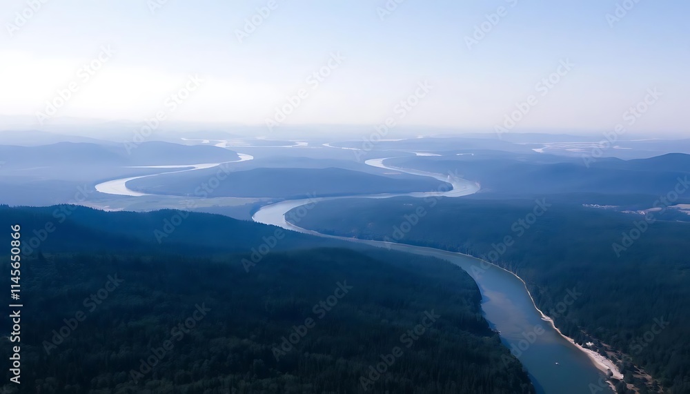 Serpentine River Winding Through Mountainous Terrain Serpentine River Winding Through Mountainous Terrain