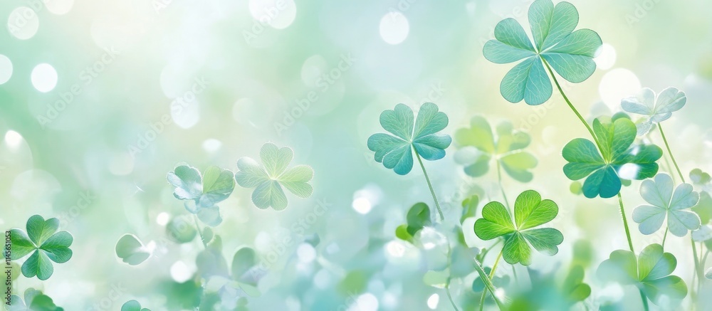 Pastel Green Shamrocks with Light Bokeh Background for St Patrick's Day or Spring Theme Design Pastel Green Shamrocks with Light Bokeh Background for St Patrick's Day or Spring Theme Design