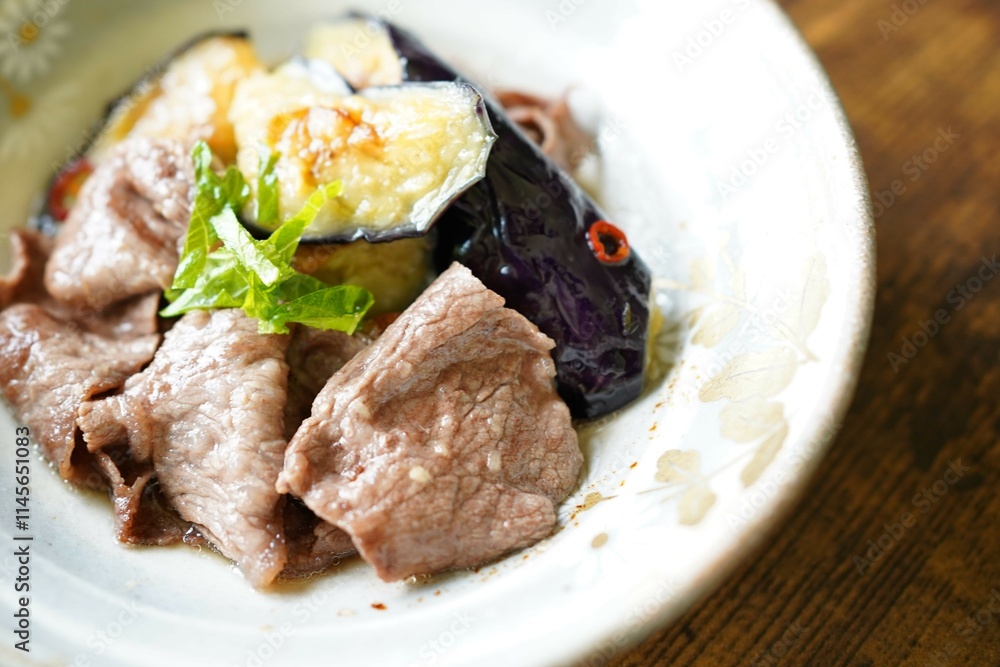 黒毛和牛赤身スライス 牛肉と茄子の煮びたし 黒毛和牛赤身スライス 牛肉と茄子の煮びたし