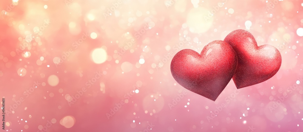 Red hearts on a soft pink bokeh background symbolizing love and romance with space for text for cards or advertising purposes