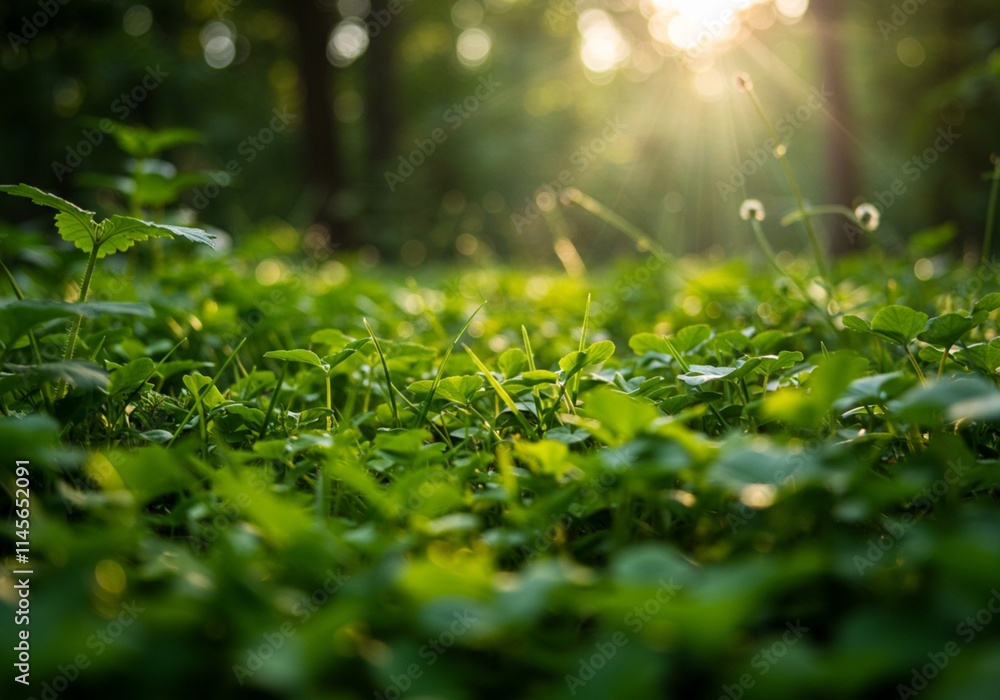 Fototapeta premium A field of vibrant green grass bathed in warm sunlight evokes a sense of freshness and vitality, perfect for a nature-inspired design
