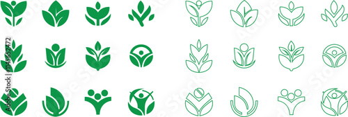 Eco friendly icons set in trendy flat and line style. Ecologic food stamp. Organic natural food vectors illustration. Element designs for natural concept collection isolated on transparent background.
