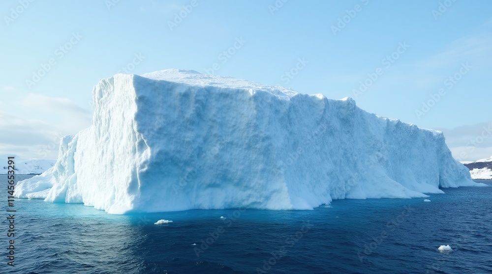 Stunning Iceberg Floating in Deep Blue Ocean Under Clear Sky Stunning Iceberg Floating in Deep Blue Ocean Under Clear Sky