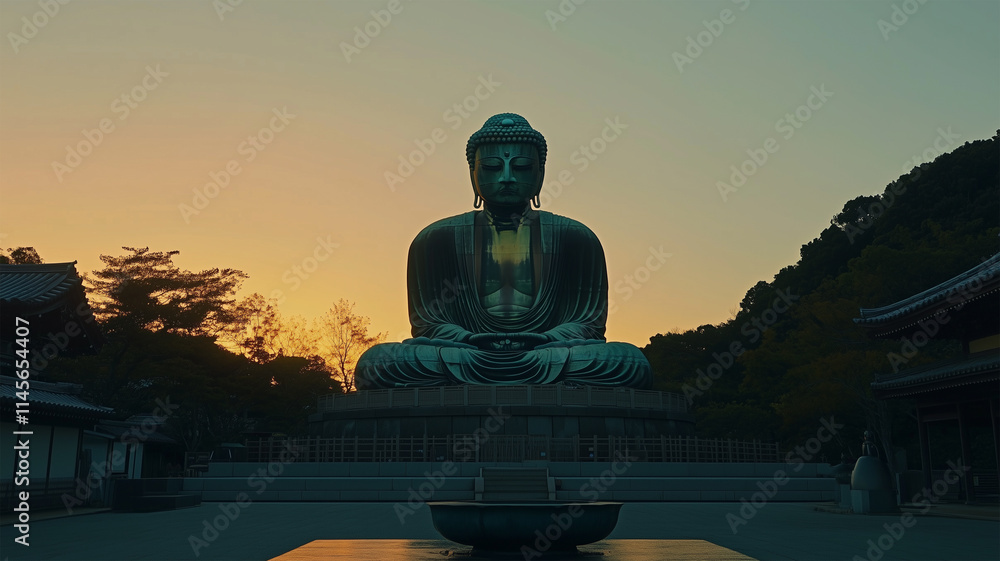 Fototapeta premium 穏やかな夕暮れに佇む鎌倉の大仏