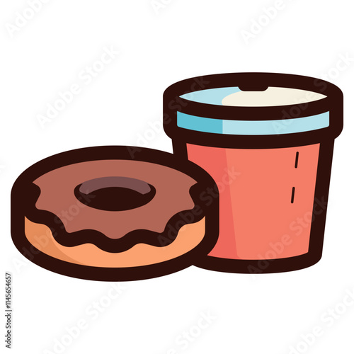 chocolate flavour donut with cup of coffee illustration