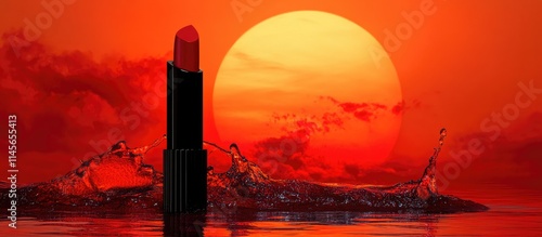 Vibrant sunset illuminating a dramatic skyline with silhouettes reflecting over calm waters in Borneo's tropical landscape