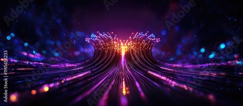 Vibrant abstract representation of fiber optic technology showcasing active and passive equipment in a modern telecommunications network photo