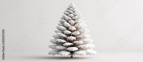 Elegant white Christmas tree adorned with pine cone decorations ideal for festive wallpaper or postcard designs.