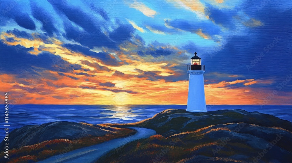 Cape Spear Lighthouse majestic sunset over the ocean with dramatic clouds illuminating the sky scenic coastal landscape artwork Cape Spear Lighthouse majestic sunset over the ocean with dramatic clouds illuminating the sky scenic coastal landscape artwork