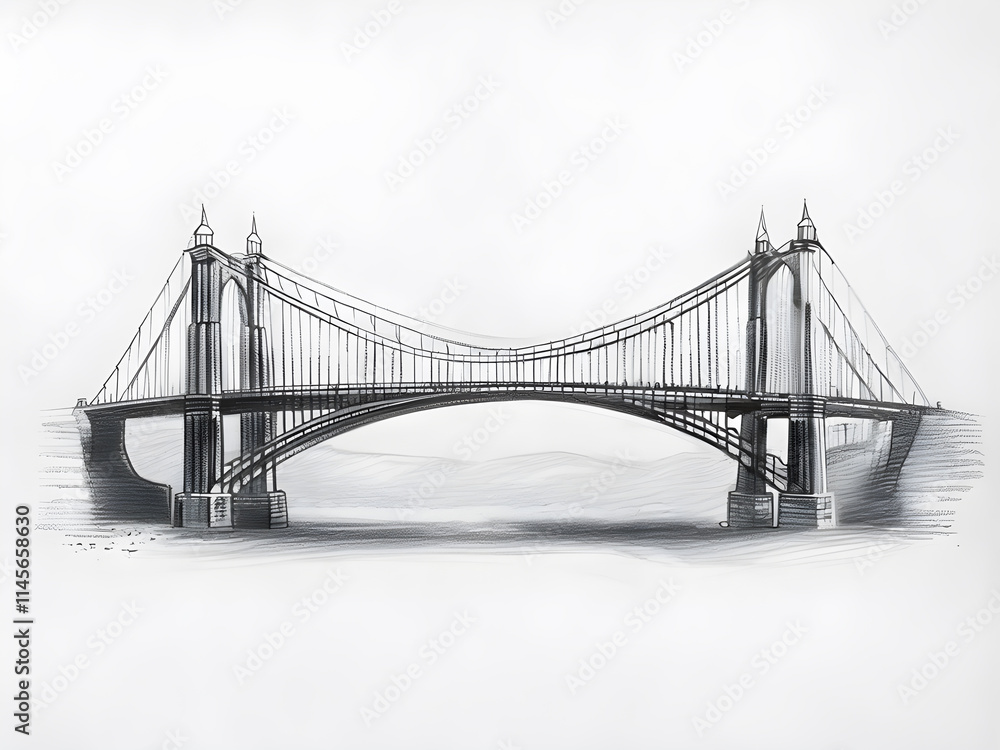 Obraz premium Black pencil sketch of a bridge on a white background, perfect for architecture or landscape