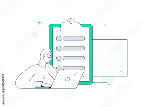 Invite friends to conduct questionnaire flat vector concept operation hand drawn illustration
