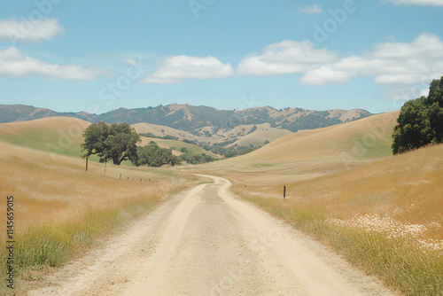 Dirt Road Through Rolling Hills and Grasslands