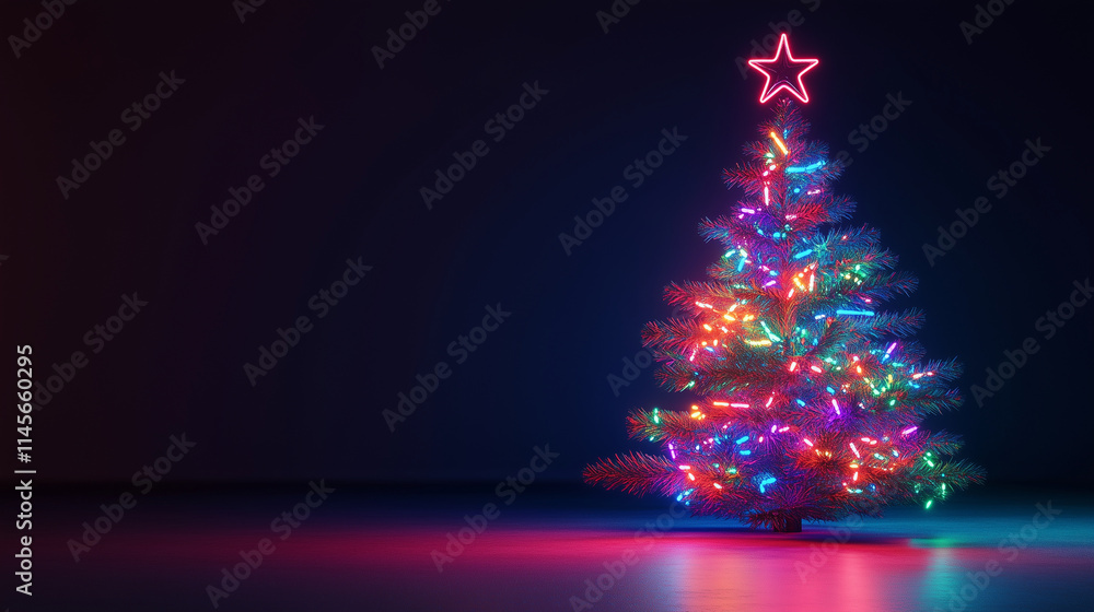 Neon-colored glowing Christmas tree Neon-colored glowing Christmas tree
