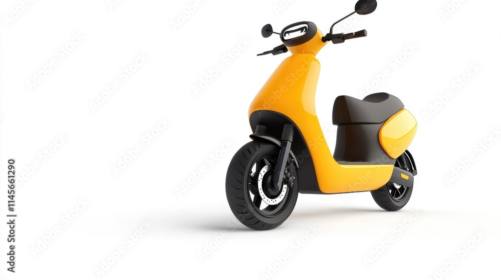 Stylish yellow electric scooter on isolated white background showcasing modern design and eco-friendly transportation concept Stylish yellow electric scooter on isolated white background showcasing modern design and eco-friendly transportation concept