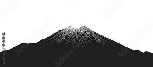 Mountain silhouette with sunrise rays symbolizing new beginnings and hope in nature landscape themed artwork.