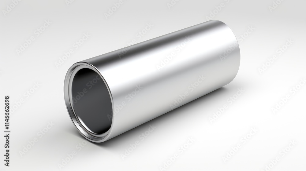 Metal cylinder on a clean white background showcasing its sleek design and reflective surface ideal for industrial and packaging concepts Metal cylinder on a clean white background showcasing its sleek design and reflective surface ideal for industrial and packaging concepts