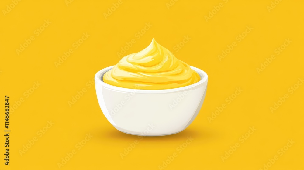 Dijon Mustard in a White Bowl Against a Vibrant Yellow Background for Culinary and Food Design Themes Dijon Mustard in a White Bowl Against a Vibrant Yellow Background for Culinary and Food Design Themes