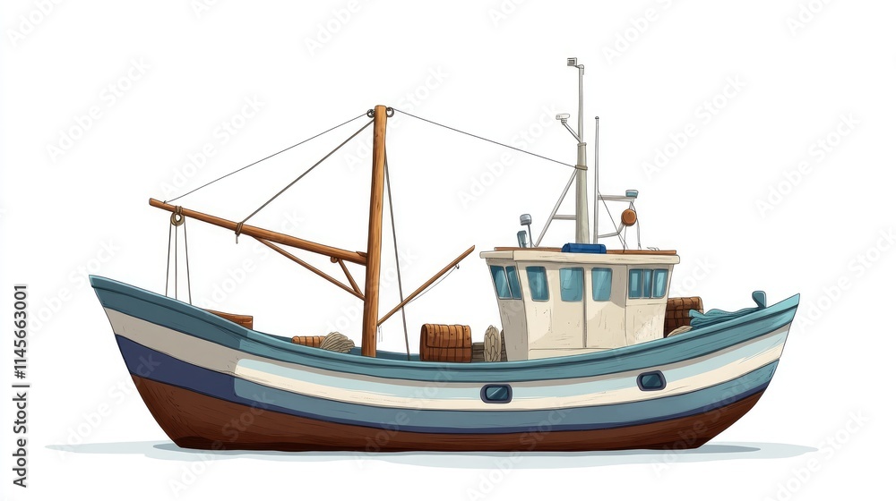 Fishing boat illustration designed for marine activities and fish searching in oceanic waters. Fishing boat illustration designed for marine activities and fish searching in oceanic waters.