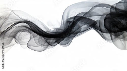 Abstract black smoke texture flowing elegantly on a white background showcasing movement and softness in a minimalist design.