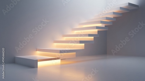 Modern illuminated staircase design with sleek lines and ambient lighting in a minimalist interior setting. photo