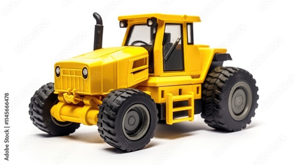 Toy Construction Vehicle Close-Up Featuring Yellow Toy Tractor for Industrial Use Against a Clean White Background Toy Construction Vehicle Close-Up Featuring Yellow Toy Tractor for Industrial Use Against a Clean White Background