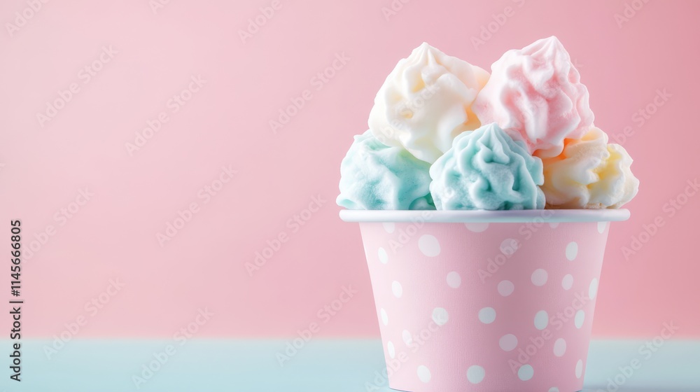 Pastel Marshmallows in Polka Dot Bucket against Soft Background Sweet Treats for Dessert and Candy Lovers Pastel Marshmallows in Polka Dot Bucket against Soft Background Sweet Treats for Dessert and Candy Lovers