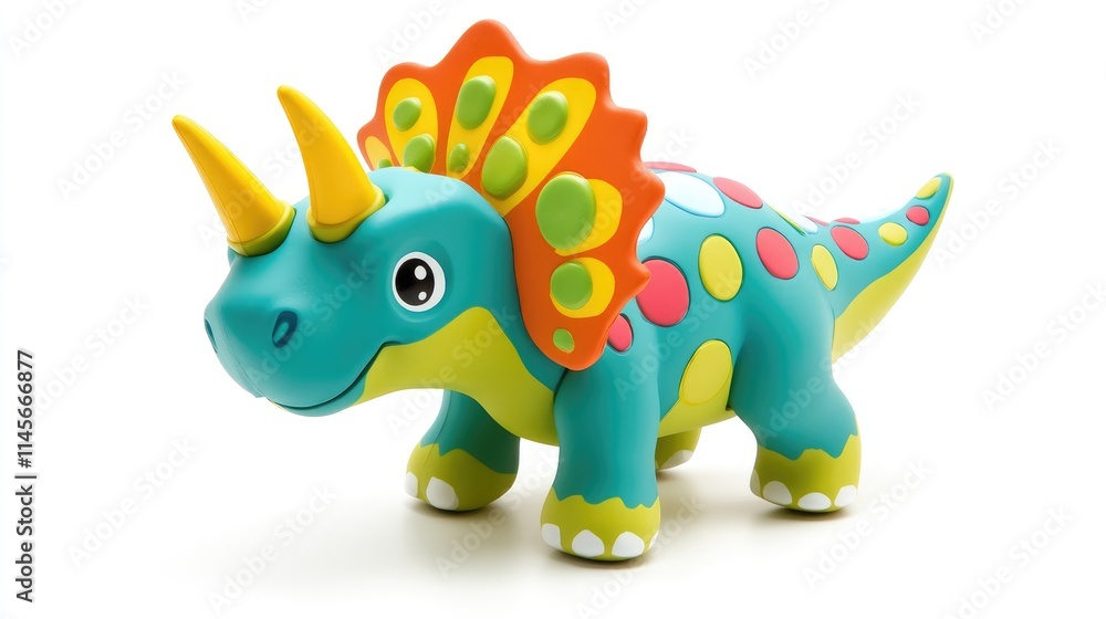 Colorful Triceratops toy figure isolated on white perfect for children's playtime and educational purposes promoting creativity and imagination Colorful Triceratops toy figure isolated on white perfect for children's playtime and educational purposes promoting creativity and imagination