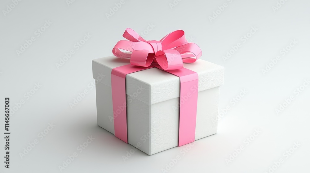 Elegant white gift box adorned with a stylish pink bow on a clean white background perfect for celebrations and special occasions. Elegant white gift box adorned with a stylish pink bow on a clean white background perfect for celebrations and special occasions.